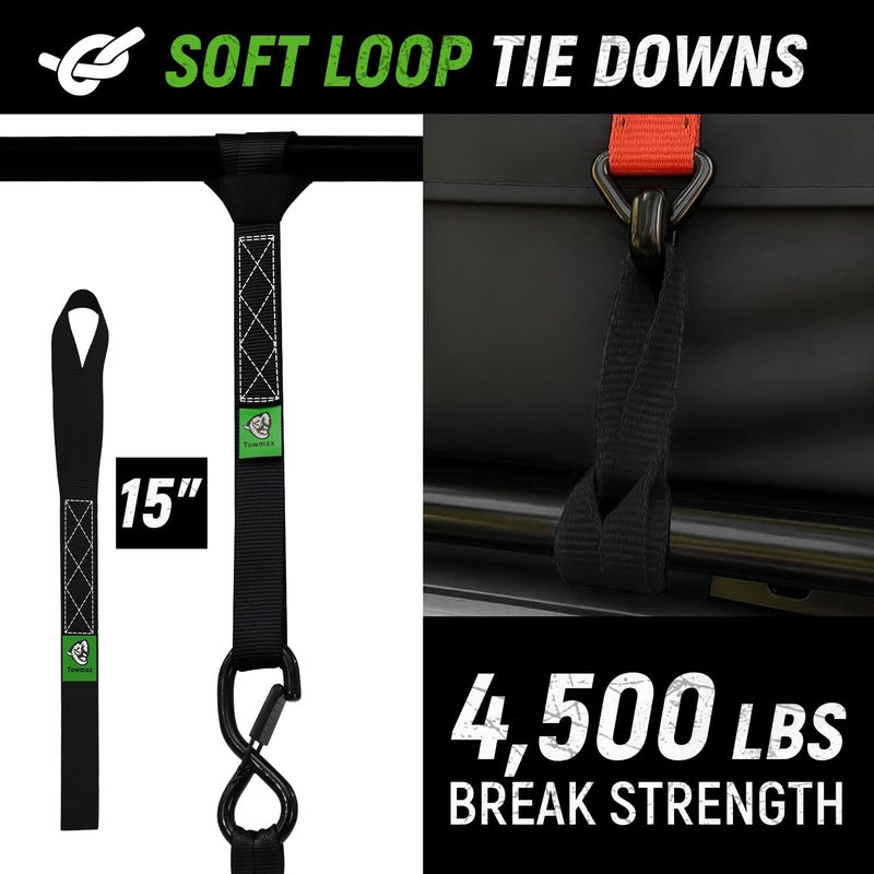 Tow-max Retractable Ratchet Straps(4 Pack) - 1in x 10ft Self Retracting Ratchet Straps with Soft Loops, 1,500 lbs Break Strength Retractable Tie Down Straps, Easy Retract for Motorcyle, Cargo, Truck, Trailer - Image 5